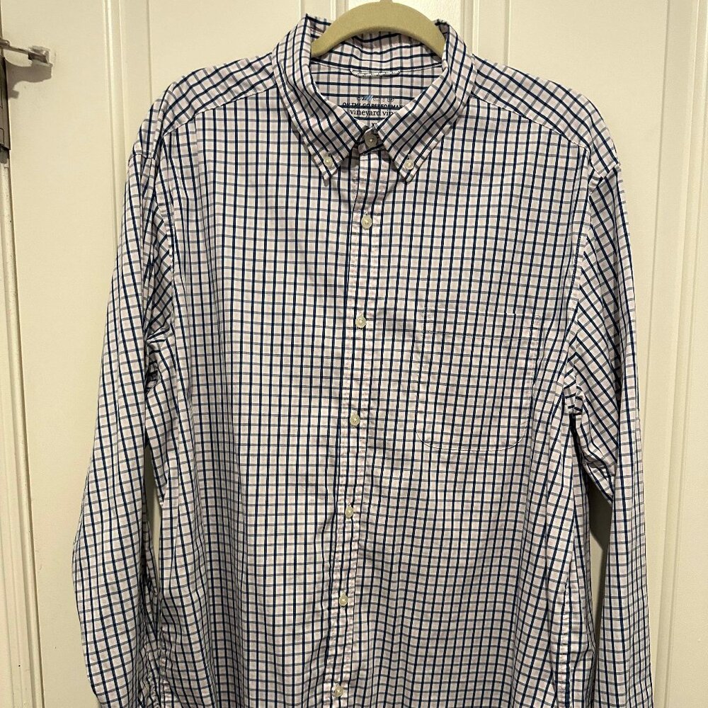 Vineyard Vines On The Go Brrr® Performance Dress Shirt XL - navy, pink & white